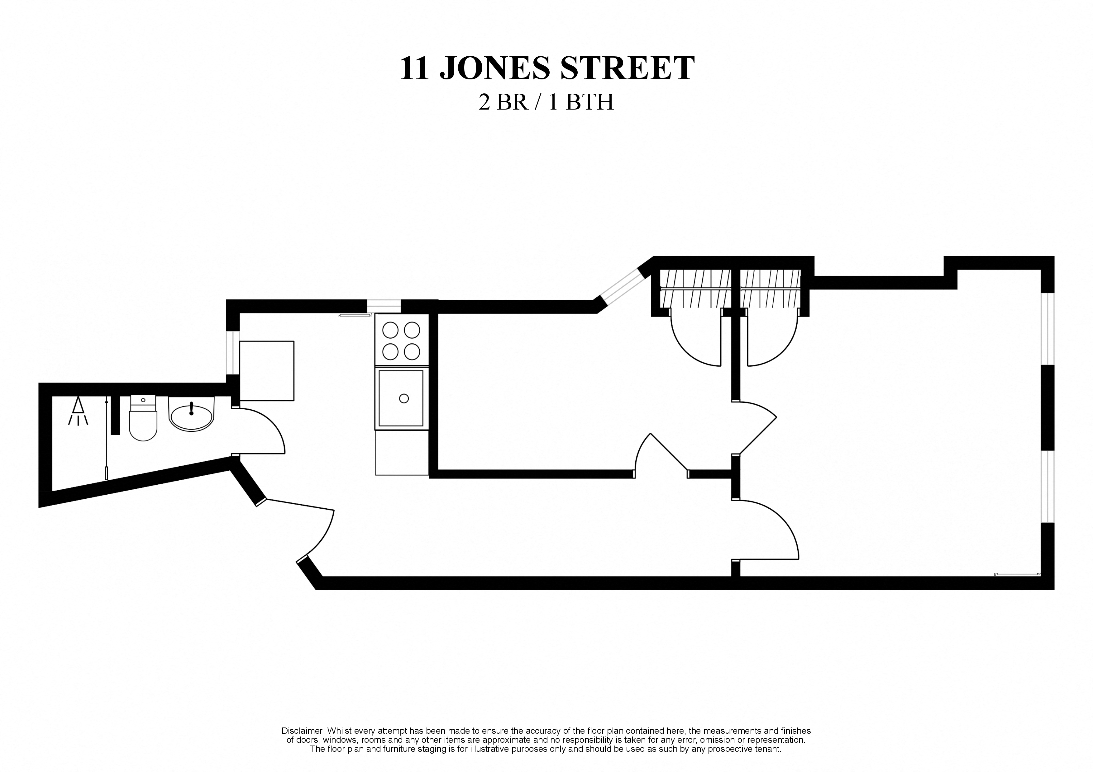 Floor plan for 2 beds, 1 bath